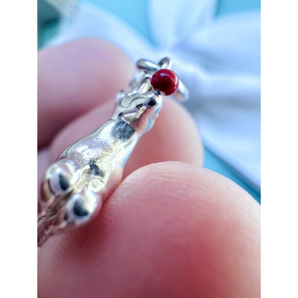 Tiffany & Co. Extremely RARE Rudolph Reindeer Christmas Charm Silver Red Enamel - Picture 7 of 9